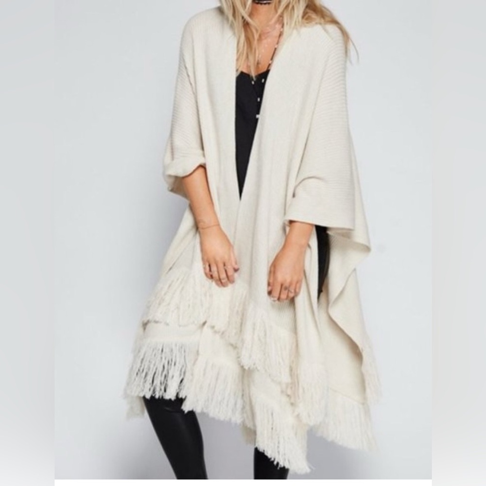 Free People Elegant Cream Fringe Sweater one size